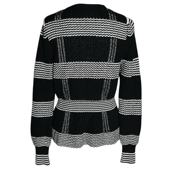 Vintage HAROLDS Womens Large Fitted Cardigan Sweater Jacket Black White Cotton - Picture 2 of 6